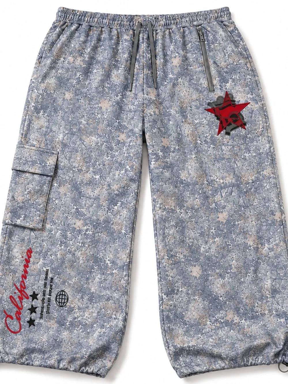Kids' Gray Camouflage Cargo Jogger Bottoms with Red Star Accent